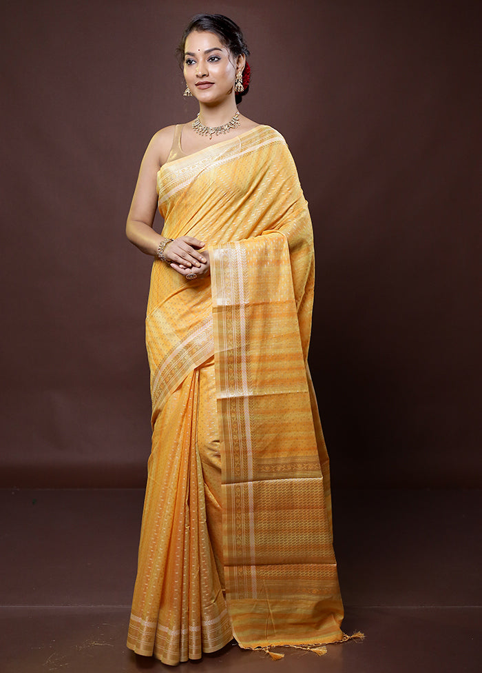 Yellow Cotton Saree With Blouse Piece