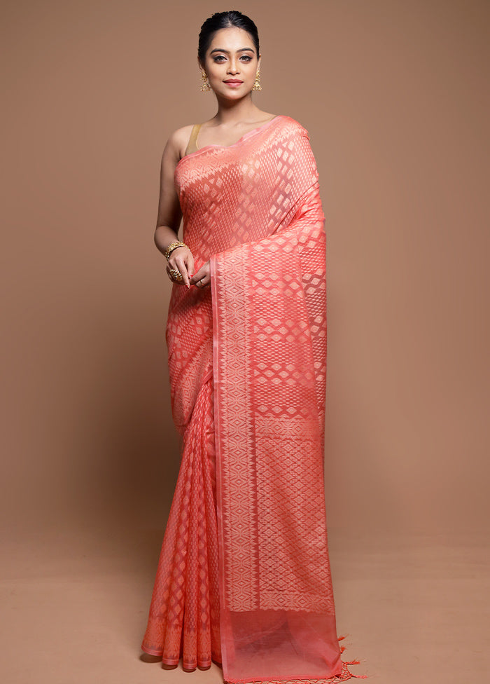 Pink Pure Cotton Saree With Blouse Piece