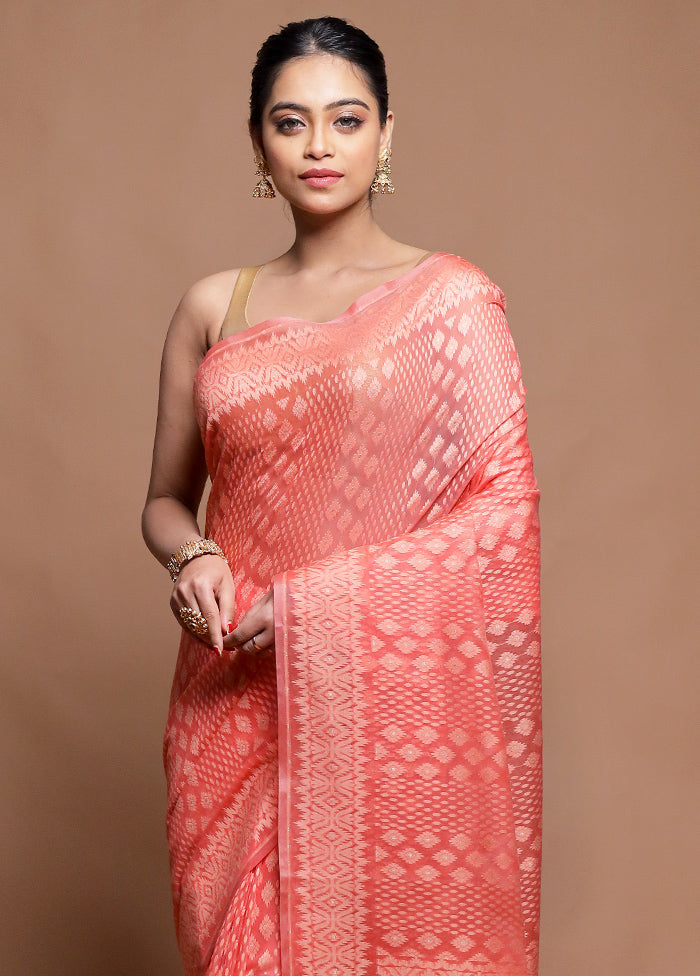 Pink Pure Cotton Saree With Blouse Piece