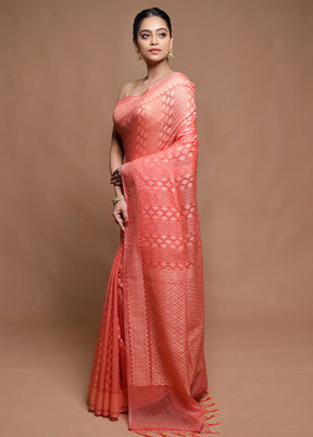 Pink Pure Cotton Saree With Blouse Piece