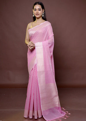 Pink Kora Silk Saree With Blouse Piece