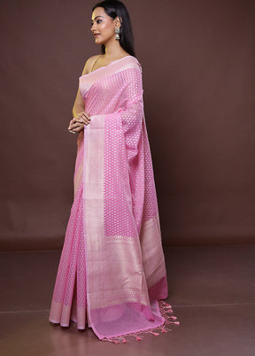 Pink Kora Silk Saree With Blouse Piece