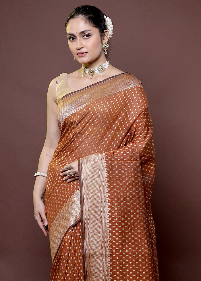 Brown Kora Silk Saree With Blouse Piece