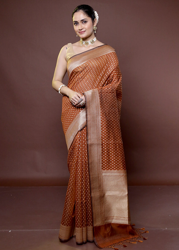 Brown Kora Silk Saree With Blouse Piece