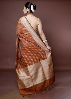 Orange Kora Silk Saree With Blouse Piece