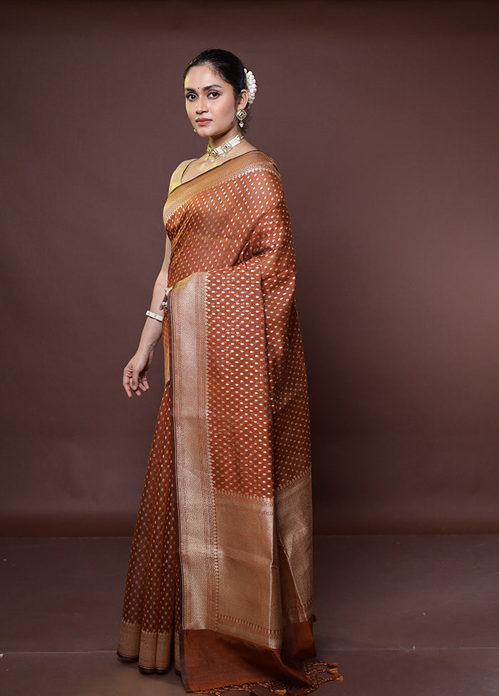 Orange Kora Silk Saree With Blouse Piece