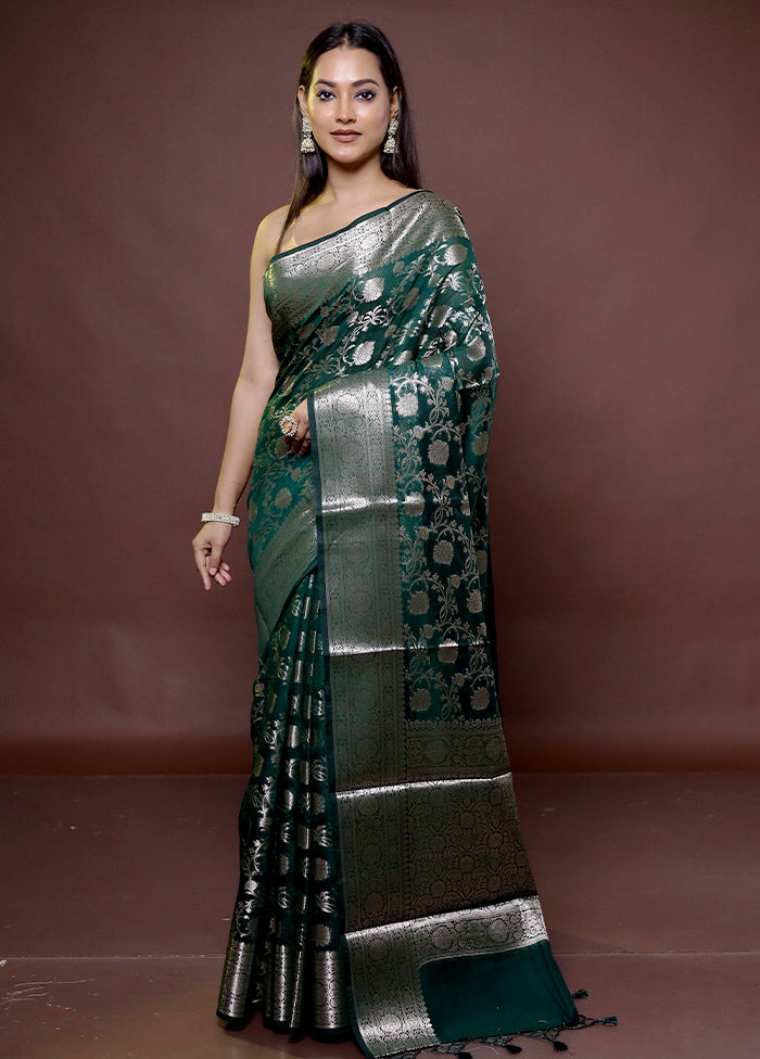 Green Kora Silk Saree With Blouse Piece