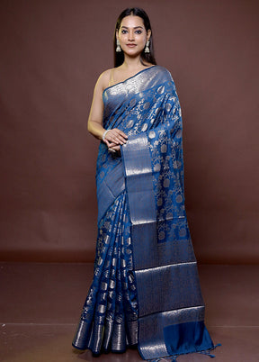 Blue Kora Silk Saree With Blouse Piece