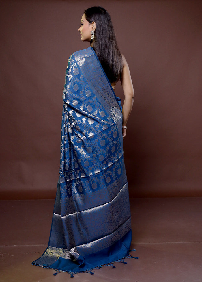 Blue Kora Silk Saree With Blouse Piece