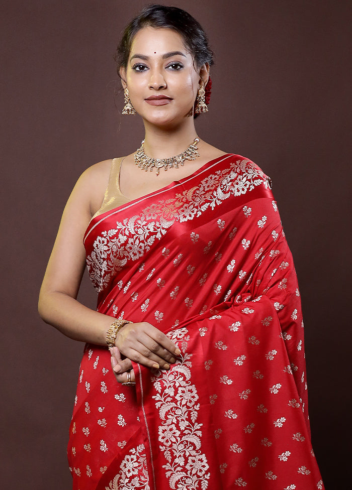 Red Dupion Silk Saree With Blouse Piece