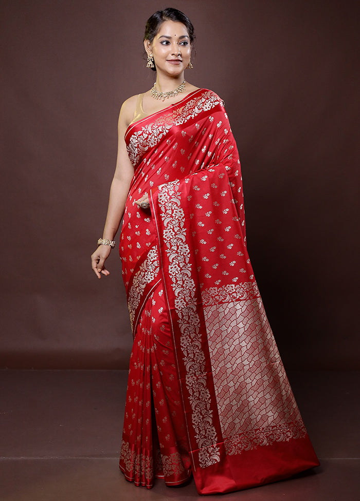 Red Dupion Silk Saree With Blouse Piece