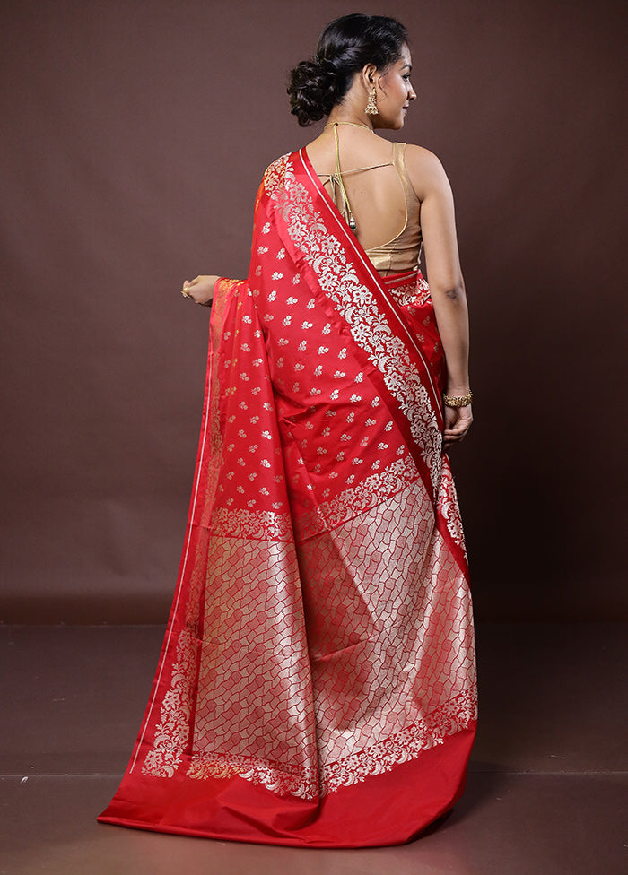 Red Dupion Silk Saree With Blouse Piece