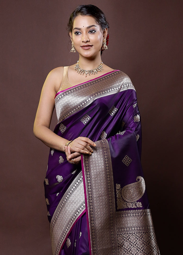 Purple Katan Silk Saree With Blouse Piece