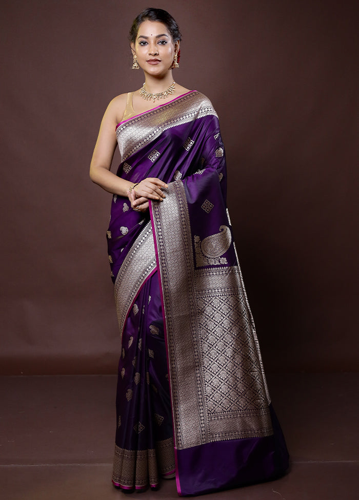 Purple Katan Silk Saree With Blouse Piece