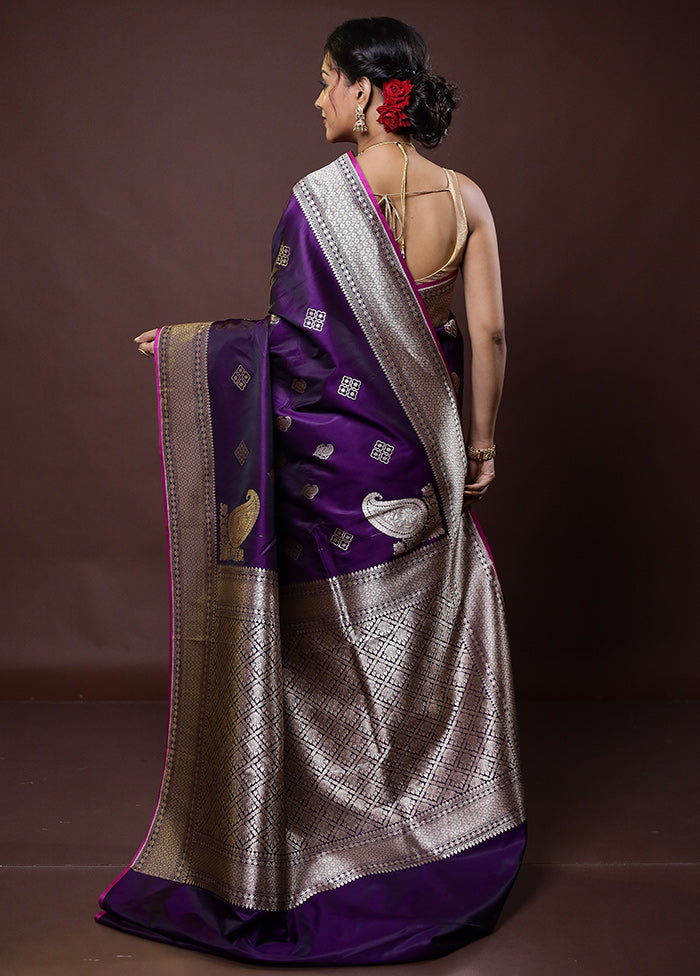 Purple Katan Silk Saree With Blouse Piece