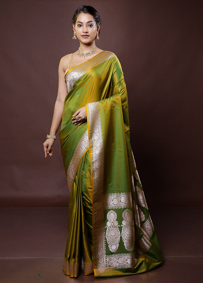 Green Katan Silk Saree With Blouse Piece