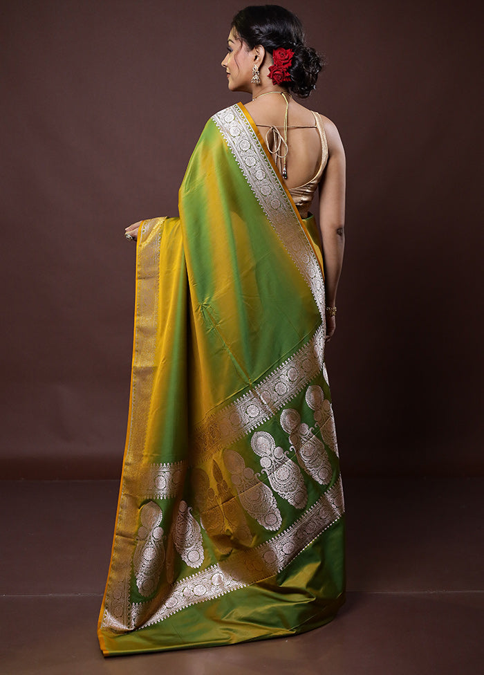 Green Katan Silk Saree With Blouse Piece