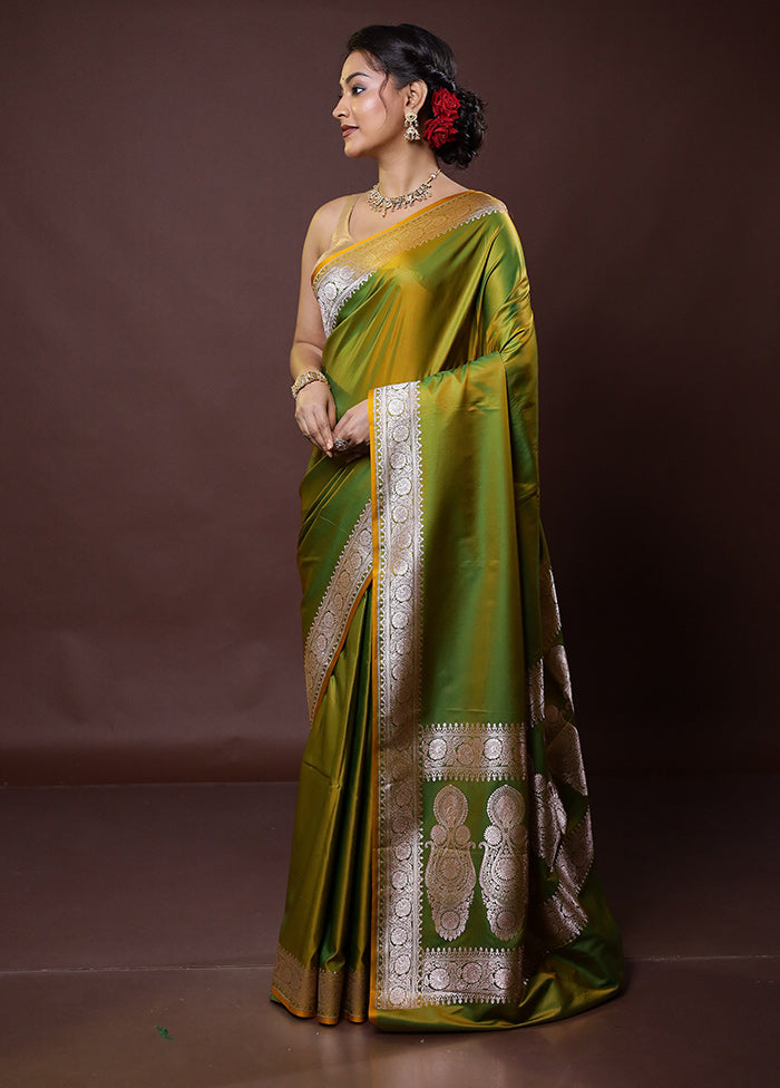 Green Katan Silk Saree With Blouse Piece