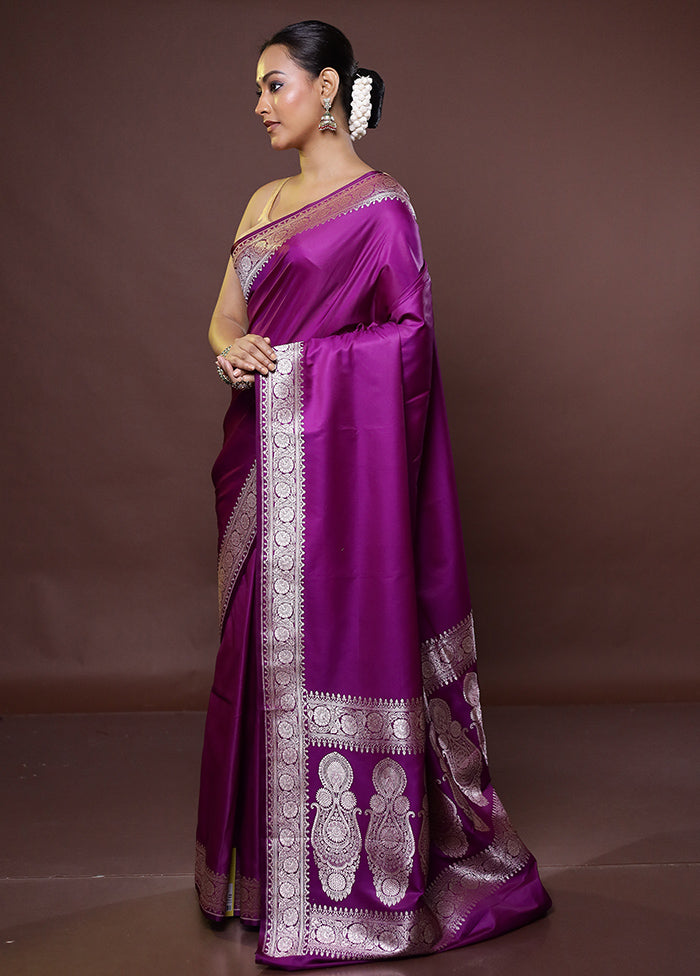 Purple Katan Silk Saree With Blouse Piece