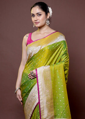 Green Katan Silk Saree With Blouse Piece