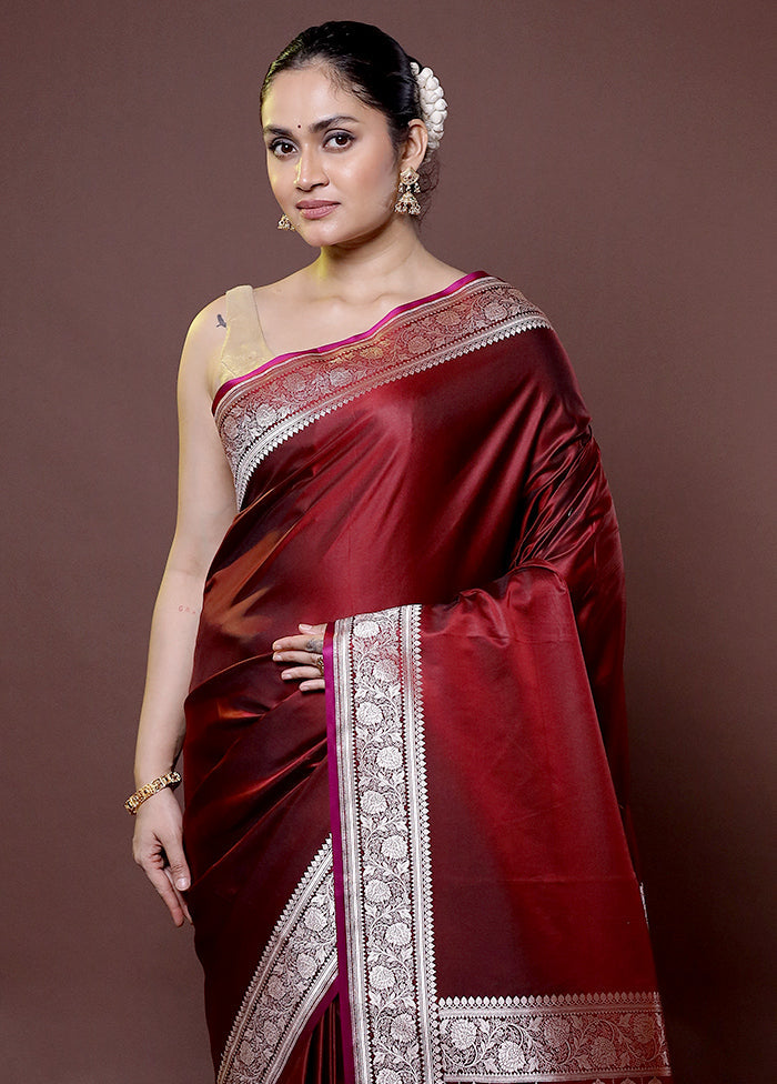 Maroon Katan Silk Saree With Blouse Piece