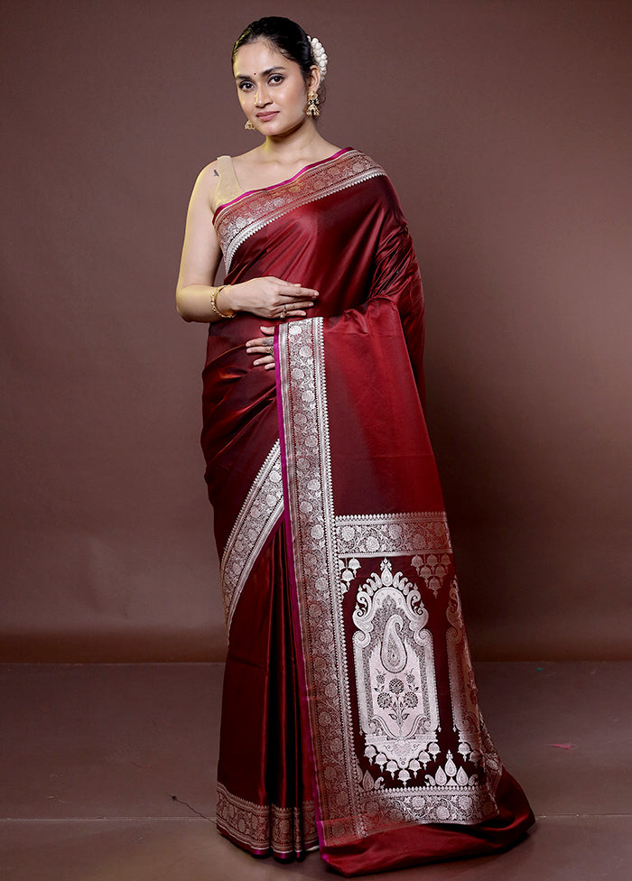 Maroon Katan Silk Saree With Blouse Piece