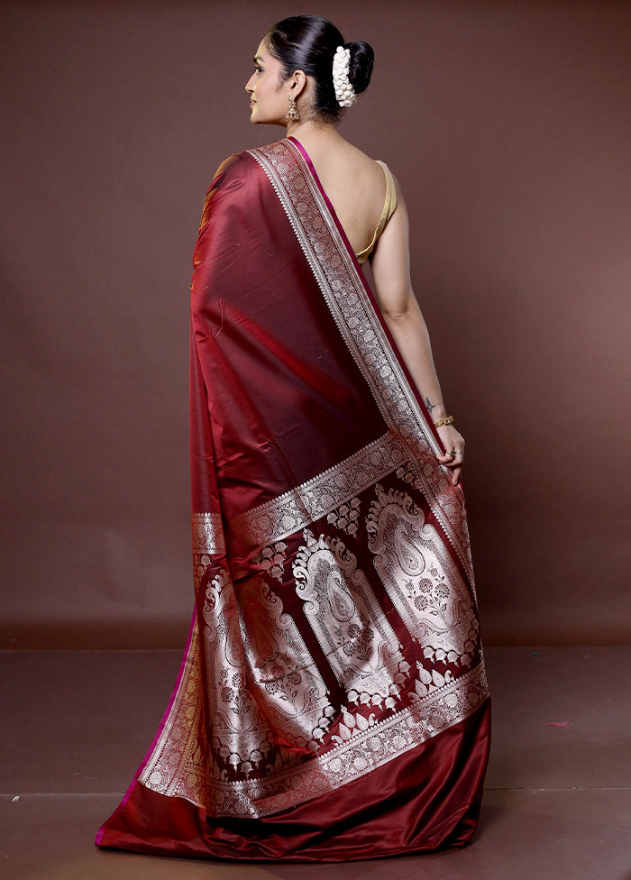 Maroon Katan Silk Saree With Blouse Piece