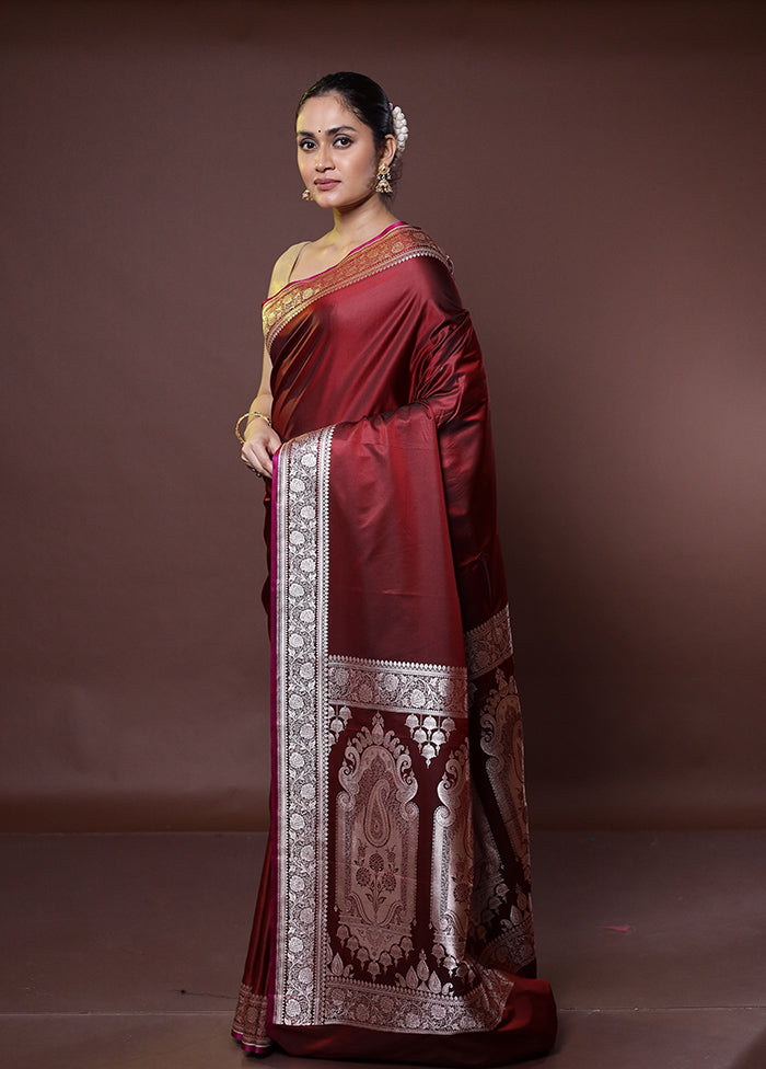 Maroon Katan Silk Saree With Blouse Piece