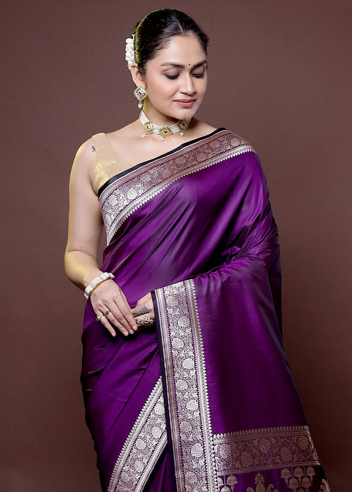 Purple Katan Silk Saree With Blouse Piece