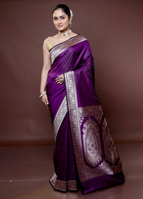 Purple Katan Silk Saree With Blouse Piece