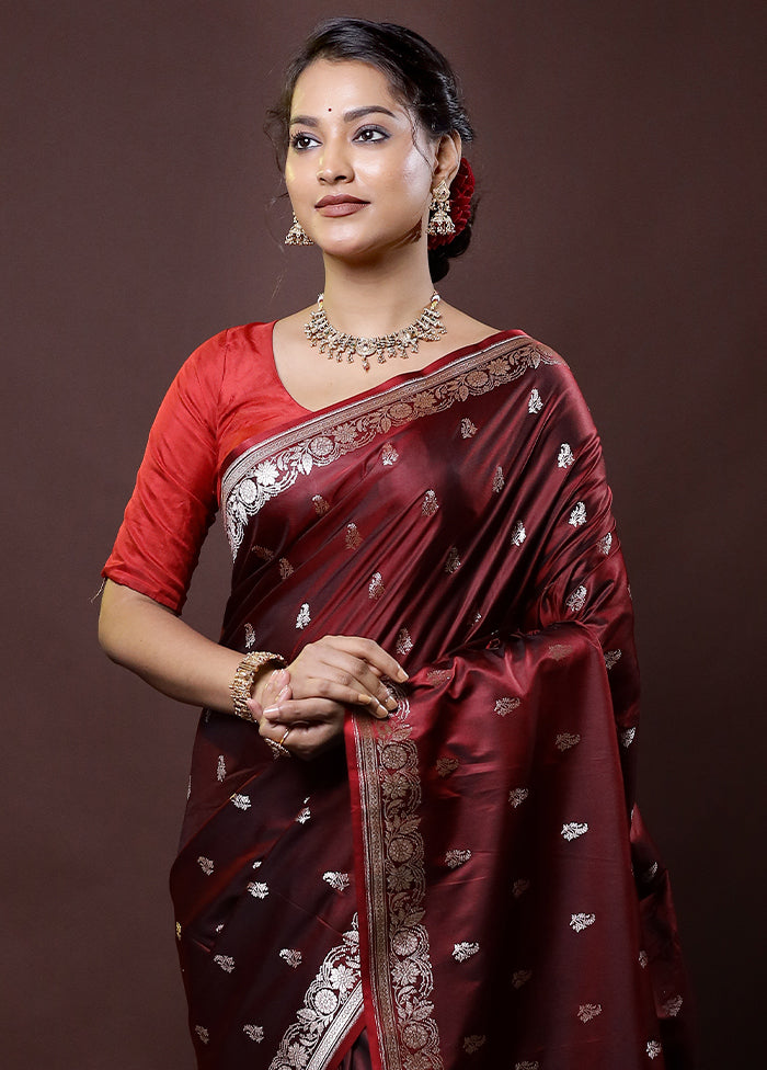 Maroon Katan Silk Saree With Blouse Piece