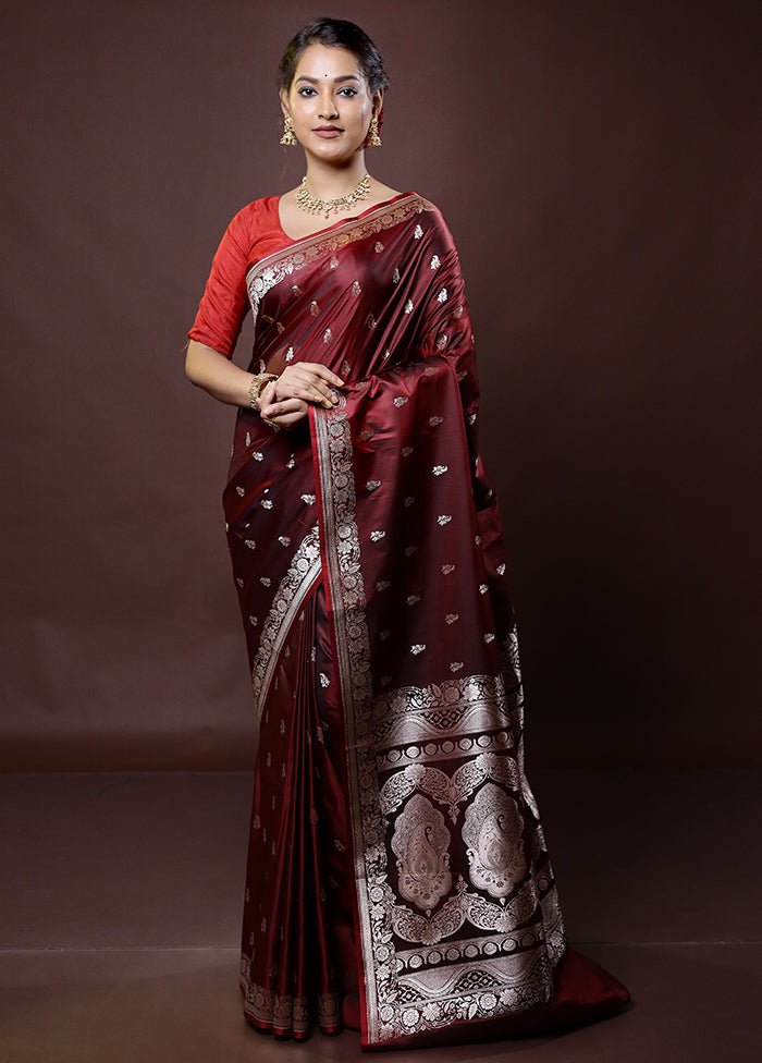 Maroon Katan Silk Saree With Blouse Piece