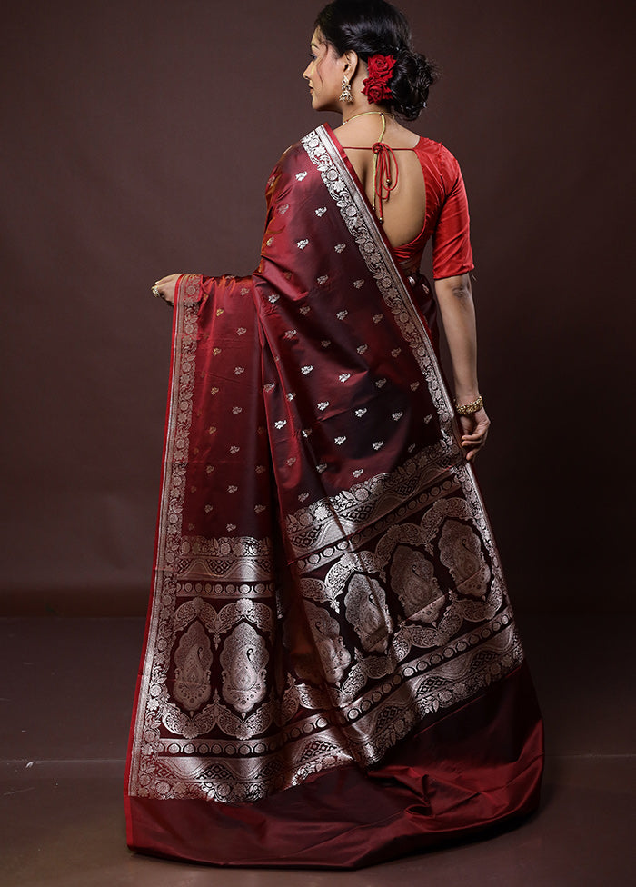 Maroon Katan Silk Saree With Blouse Piece