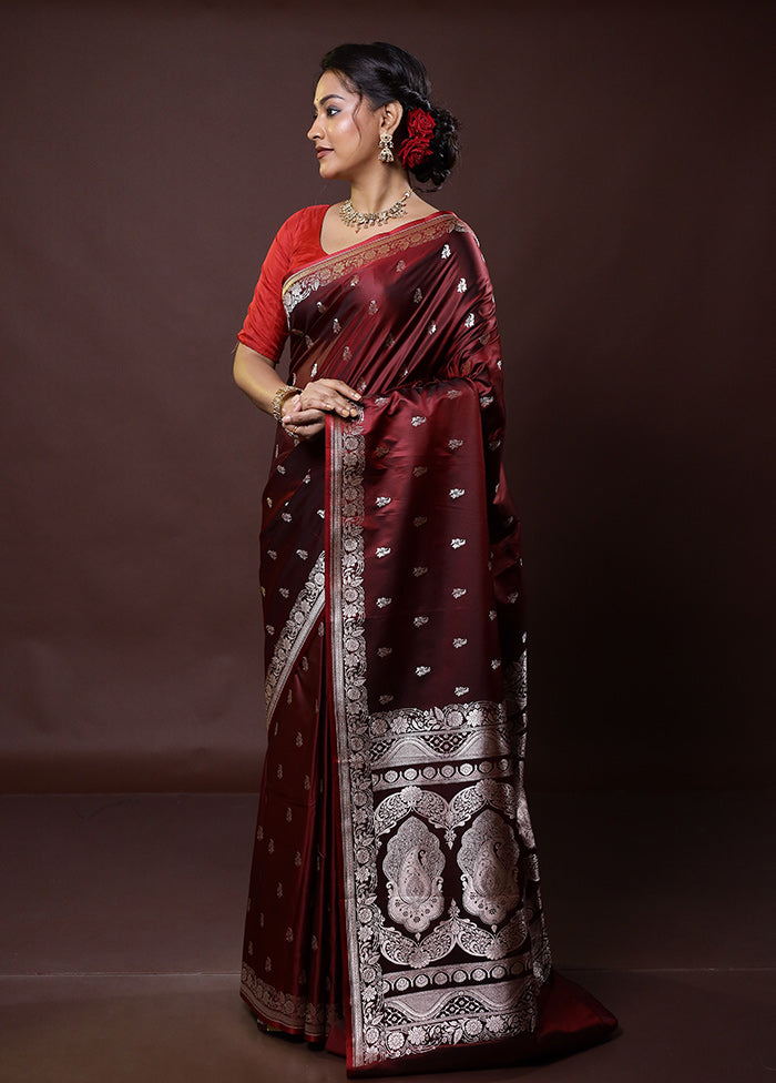 Maroon Katan Silk Saree With Blouse Piece