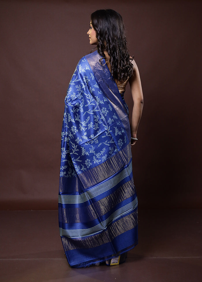 Blue Tussar Silk Saree With Blouse Piece