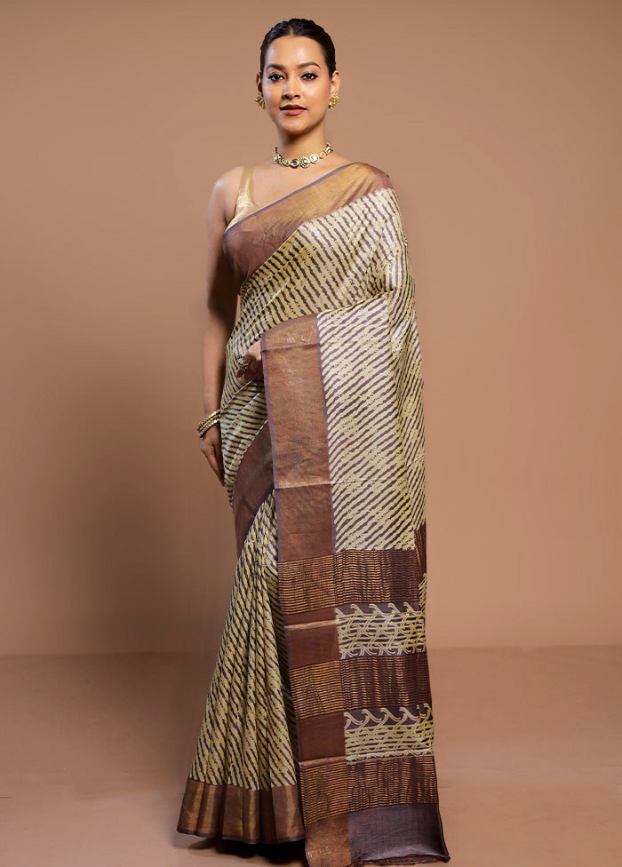 Cream Tussar Silk Saree With Blouse Piece