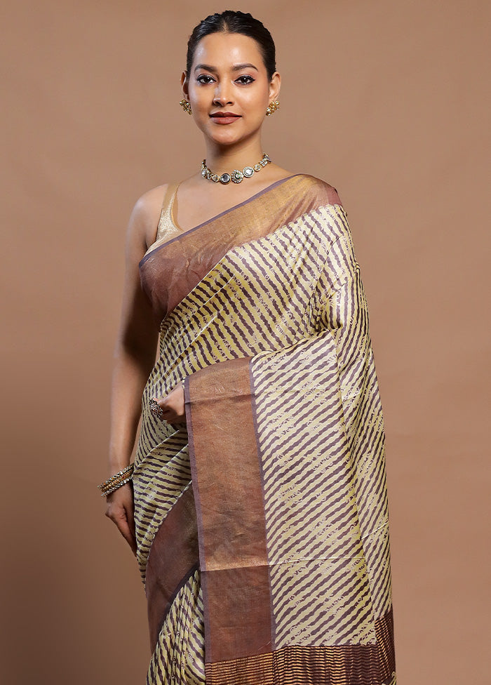 Cream Tussar Silk Saree With Blouse Piece