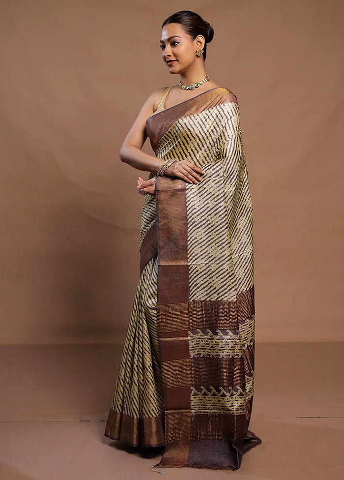 Cream Tussar Silk Saree With Blouse Piece