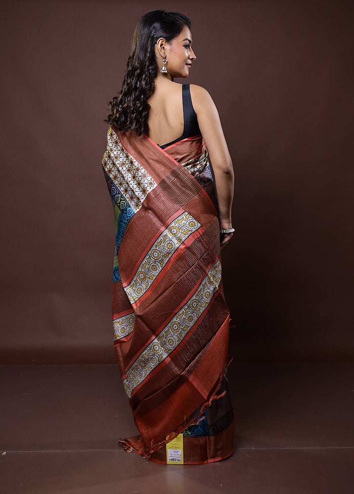 Cream Tussar Silk Saree With Blouse Piece