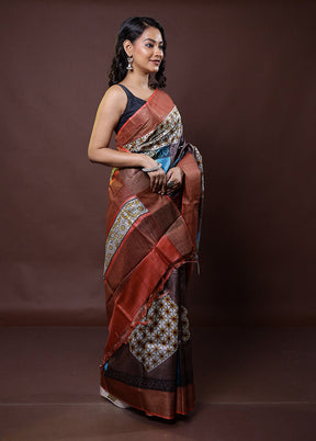 Cream Tussar Silk Saree With Blouse Piece