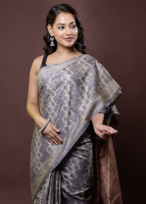 Cream Handloom Tussar Pure Silk Saree With Blouse Piece