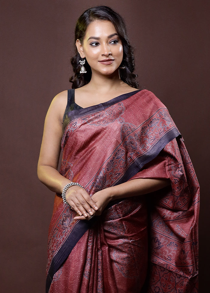 Pink Handloom Tussar Pure Silk Saree With Blouse Piece