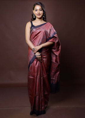 Pink Handloom Tussar Pure Silk Saree With Blouse Piece