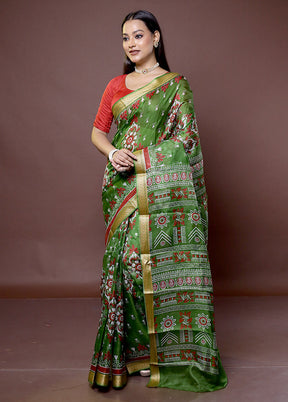 Green Printed Pure Silk Saree Without Blouse Piece