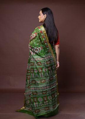 Green Printed Pure Silk Saree Without Blouse Piece