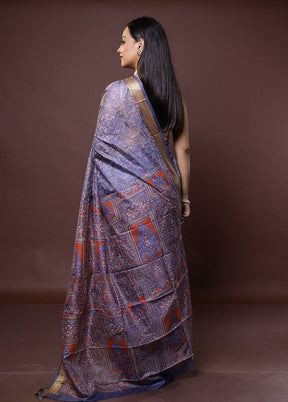 Grey Printed Pure Silk Saree Without Blouse Piece