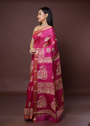 Pink Printed Pure Silk Saree Without Blouse Piece