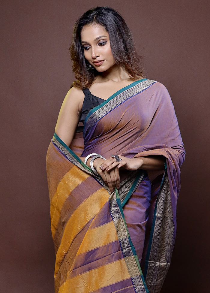 Purple Cotton Saree With Blouse Piece