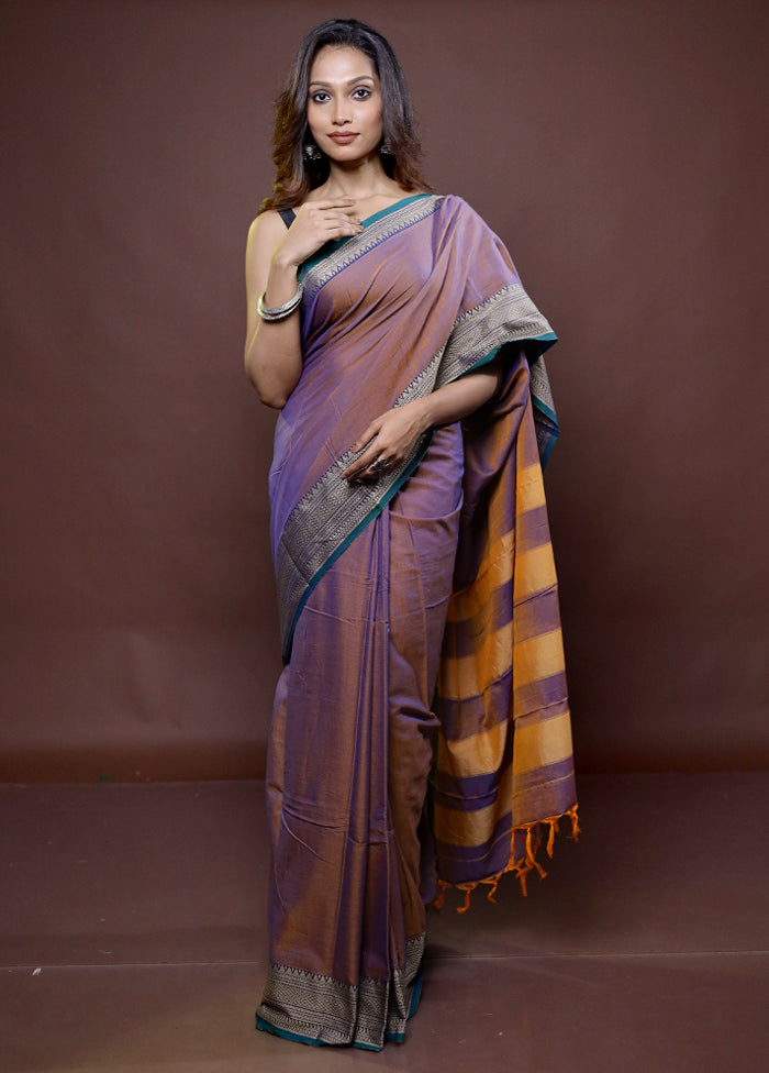 Purple Cotton Saree With Blouse Piece