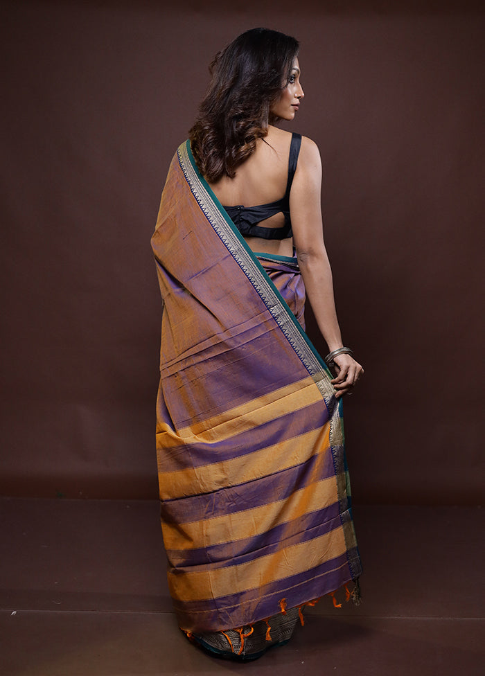 Purple Cotton Saree With Blouse Piece